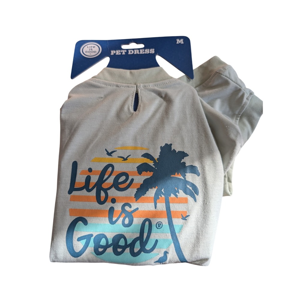Life is Good Pet Dress Dog Medium Sage Green NWT Palm Tree Sunset Ruffle